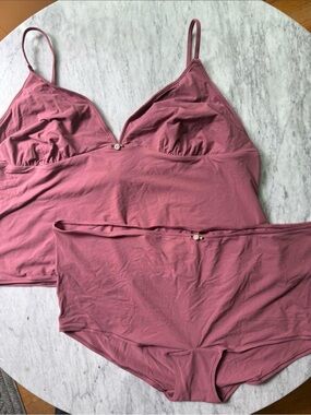 SKIMS Dusty Rose V-Neck Sleep Cami & High-Waist Brief